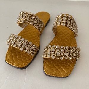 NWOT Anthropologie Sam Edelman Ezel Jeweled Yellow Sandal Slides Sz 7.5